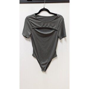 YOZY Dark Grey Ribbed Knit Cutout Bodysuit